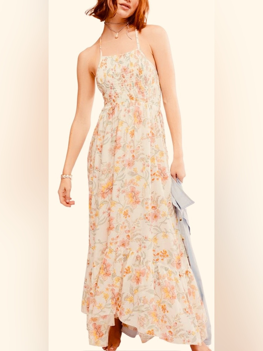 FREE PEOPLE Heat Wave Boho Printed Maxi Dress in Floral Combo Small NWOT
